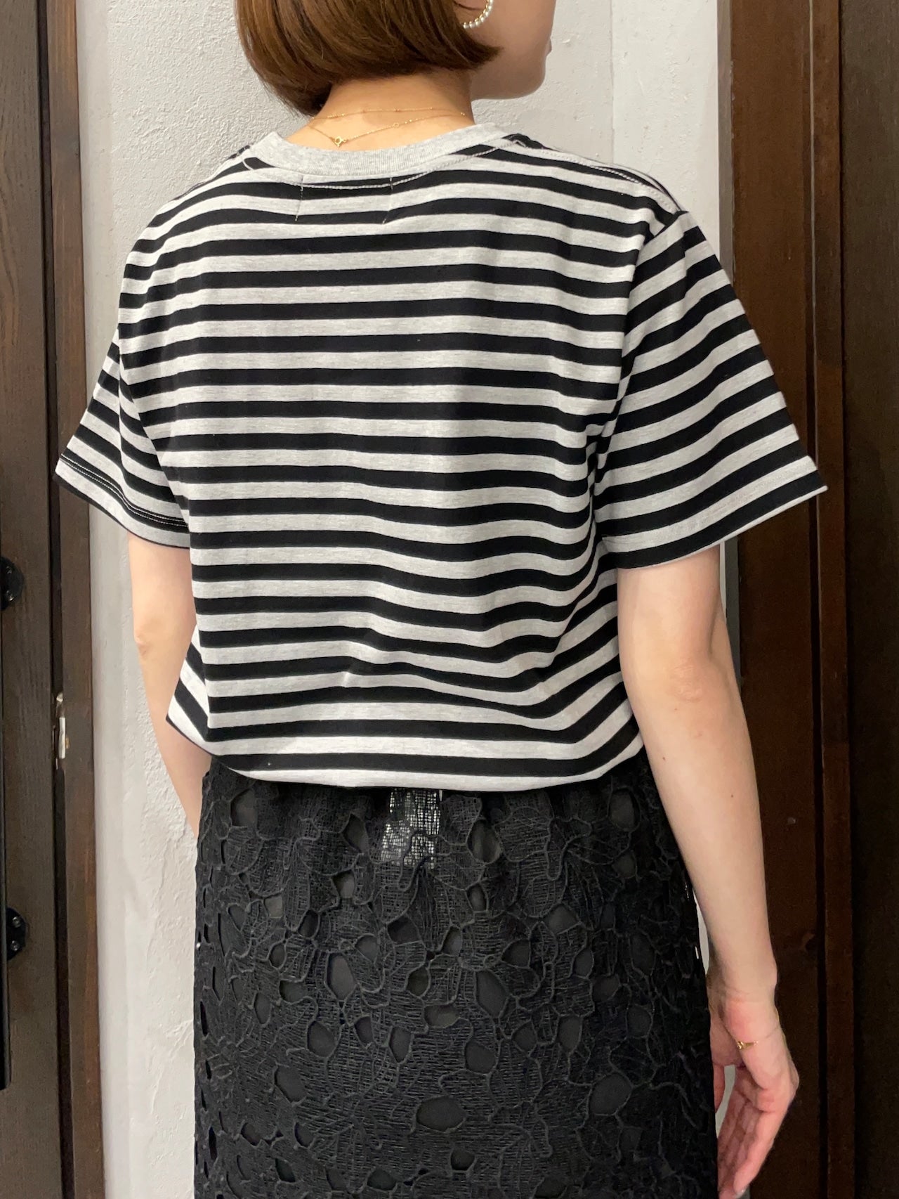 【MICALLE MICALLE】PARIS PEARL BORDER T-SHIRT